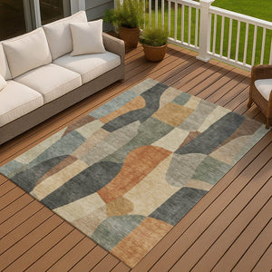 HomeRoots 5' X 8' Terra Cotta & Gray Abstract Area Rug – Stylish, Washable for Indoor/Outdoor Use, Durable Design 689608