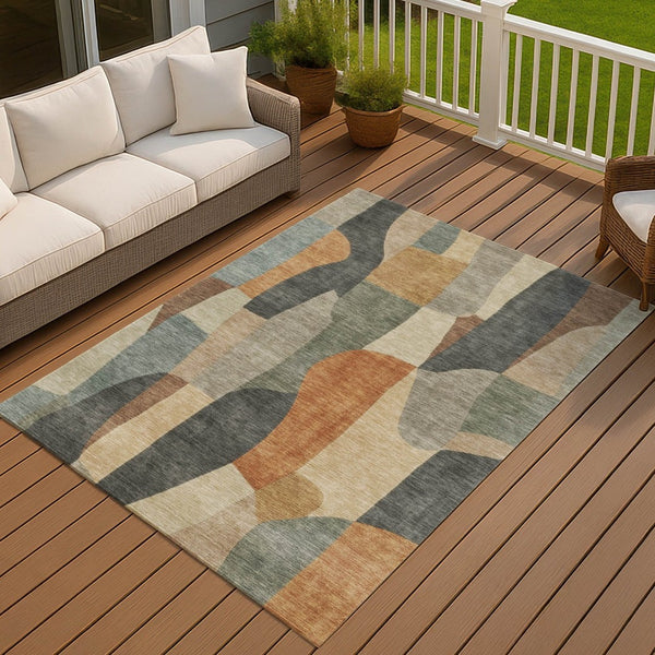 HomeRoots 5' X 8' Terra Cotta & Gray Abstract Area Rug – Stylish, Washable for Indoor/Outdoor Use, Durable Design 689608