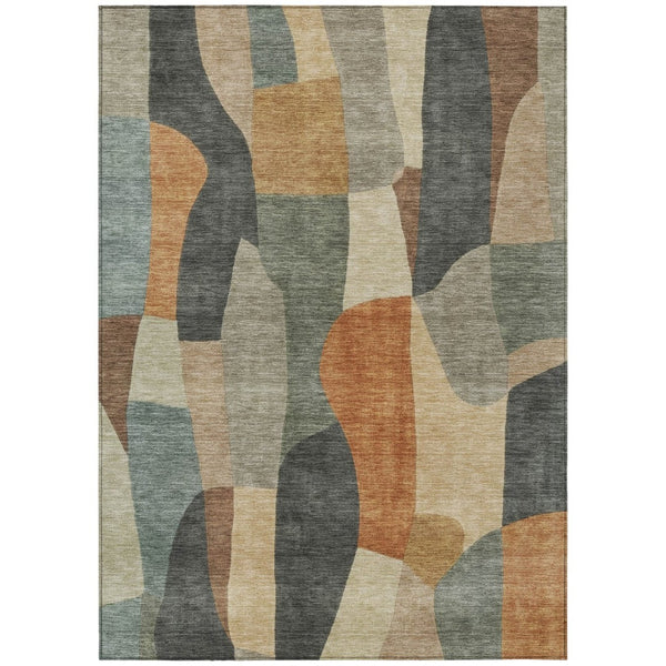 HomeRoots 5' X 8' Terra Cotta & Gray Abstract Area Rug – Stylish, Washable for Indoor/Outdoor Use, Durable Design 689608