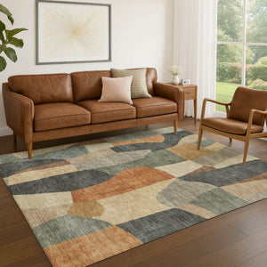 HomeRoots 5' X 8' Terra Cotta & Gray Abstract Area Rug – Stylish, Washable for Indoor/Outdoor Use, Durable Design 689608