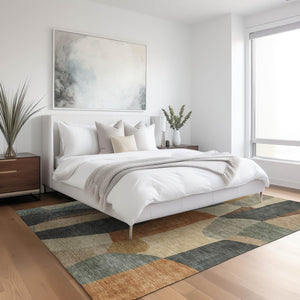 HomeRoots 5' X 8' Terra Cotta & Gray Abstract Area Rug – Stylish, Washable for Indoor/Outdoor Use, Durable Design 689608