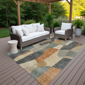 HomeRoots 5' X 8' Terra Cotta & Gray Abstract Area Rug – Stylish, Washable for Indoor/Outdoor Use, Durable Design 689608