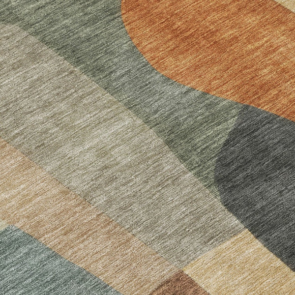 HomeRoots 8' Terra Cotta & Gray Round Abstract Rug - Washable, Durable, Stylish for Indoor or Outdoor Spaces 689609