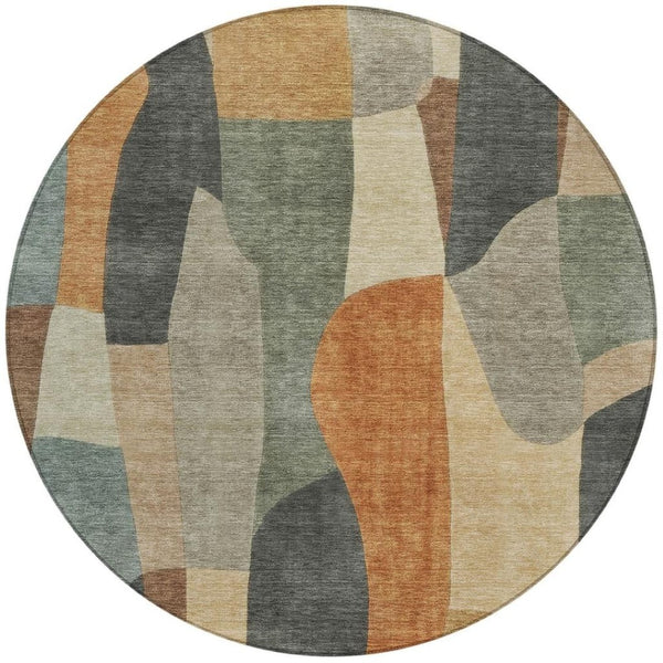 HomeRoots 8' Terra Cotta & Gray Round Abstract Rug - Washable, Durable, Stylish for Indoor or Outdoor Spaces 689609