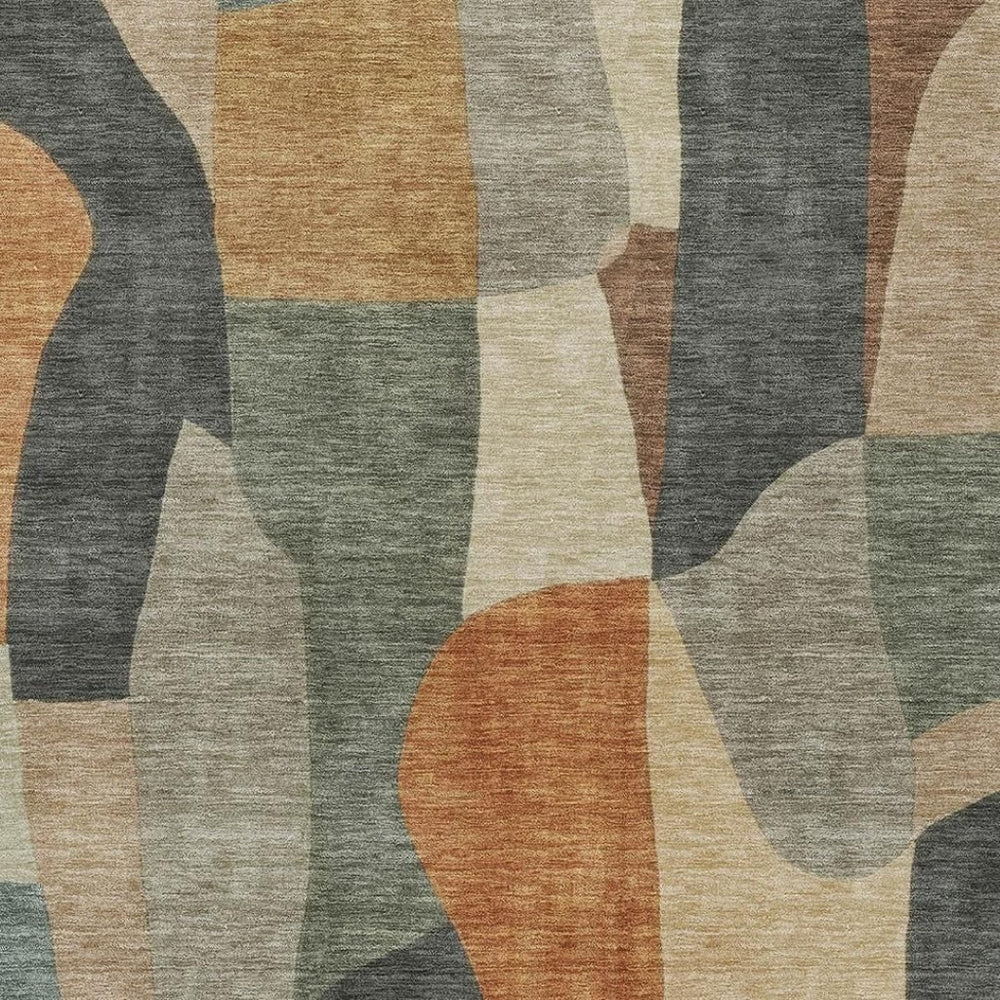 HomeRoots 8' X 10' Stylish Terra Cotta and Gray Abstract Washable Area Rug for Indoor & Outdoor Spaces 689610