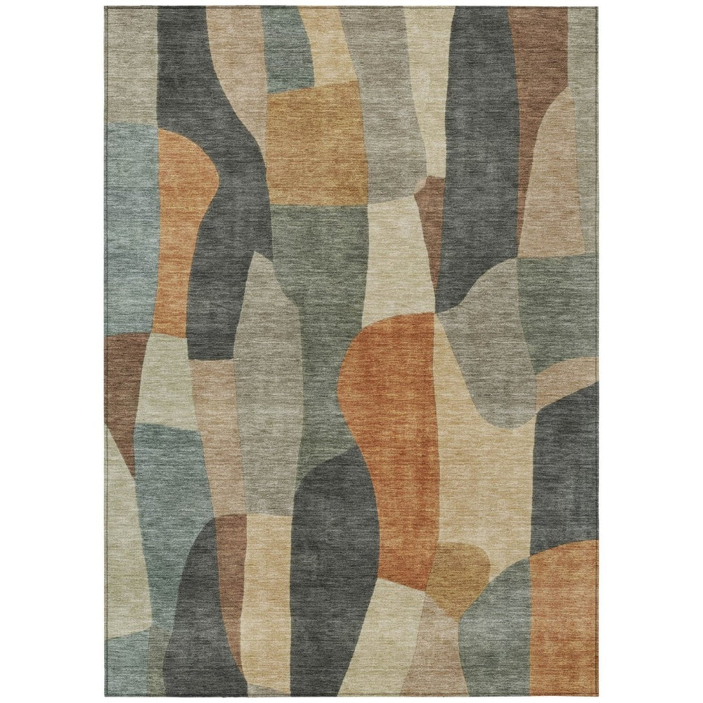 HomeRoots 8' X 10' Stylish Terra Cotta and Gray Abstract Washable Area Rug for Indoor & Outdoor Spaces 689610