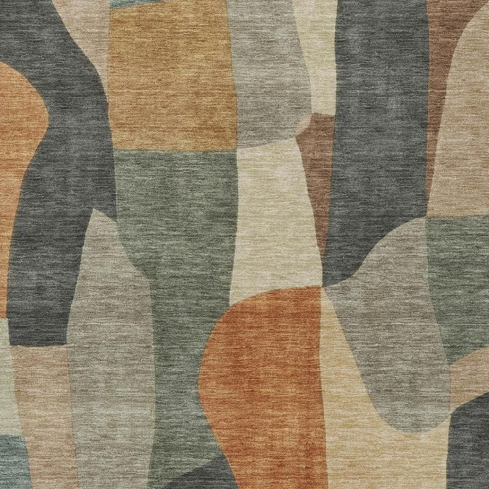 HomeRoots 10' Contemporary Terra Cotta & Gray Abstract Washable Area Rug for Indoor & Outdoor Spaces 689612