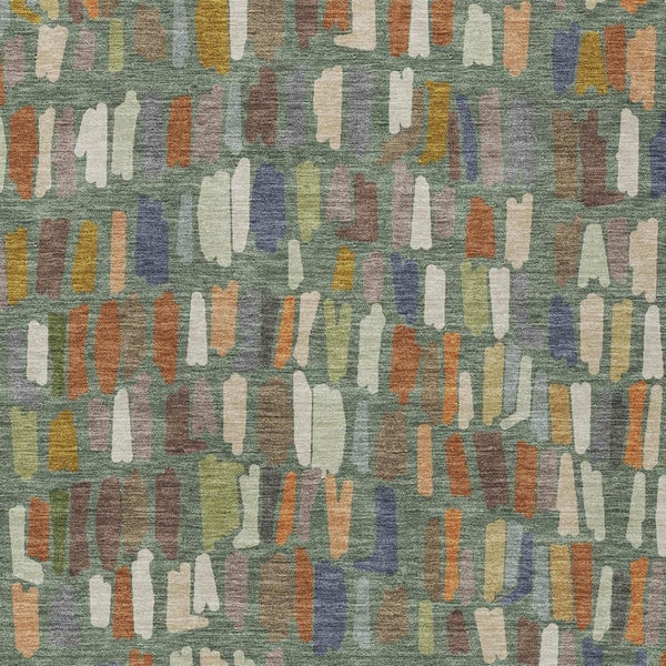HomeRoots 5' X 8' Artichoke Green Copper Ivory Striped Washable Rug - Stylish Indoor Outdoor Elegance 689614
