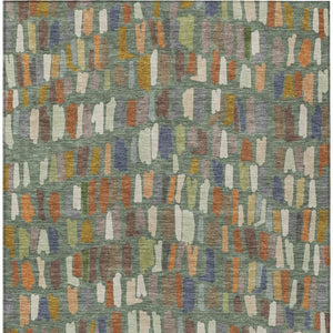 HomeRoots 5' X 8' Artichoke Green Copper Ivory Striped Washable Rug - Stylish Indoor Outdoor Elegance 689614