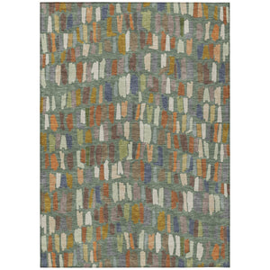 HomeRoots 5' X 8' Artichoke Green Copper Ivory Striped Washable Rug - Stylish Indoor Outdoor Elegance 689614