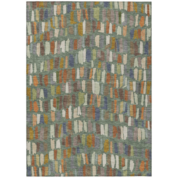 HomeRoots 5' X 8' Artichoke Green Copper Ivory Striped Washable Rug - Stylish Indoor Outdoor Elegance 689614