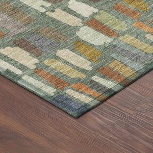 HomeRoots 8' Striped Artichoke Green, Copper & Ivory Round Washable Area Rug for Indoor & Outdoor Use 689615