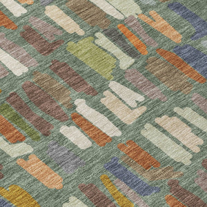 HomeRoots 8' Striped Artichoke Green, Copper & Ivory Round Washable Area Rug for Indoor & Outdoor Use 689615