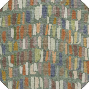HomeRoots 8' Striped Artichoke Green, Copper & Ivory Round Washable Area Rug for Indoor & Outdoor Use 689615