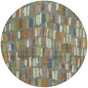 HomeRoots 8' Striped Artichoke Green, Copper & Ivory Round Washable Area Rug for Indoor & Outdoor Use 689615
