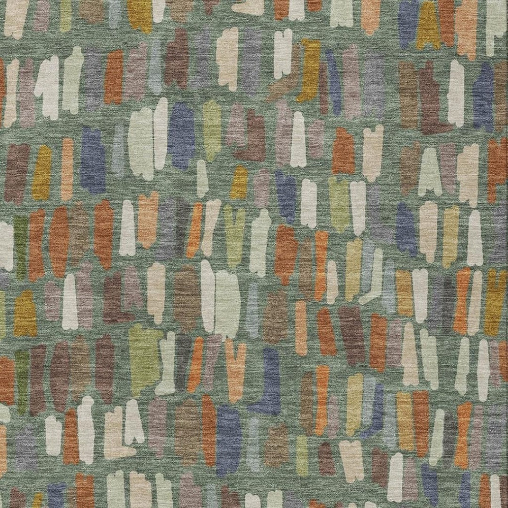 HomeRoots 8' X 10' Stylish Artichoke Green Copper Ivory Striped Washable Rug for Indoor Outdoor Spaces 689616