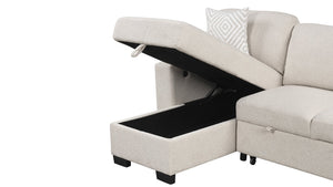 English Elm Pinto Reversible Sectional Sofa with Sleeper, Storage Chaise, Drop-Down Tray, USB Ports, Shelves Beige B009S01472