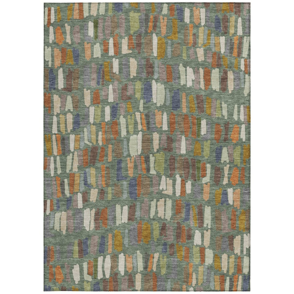 HomeRoots 9' Artichoke Green Striped Area Rug - Durable, Machine-Washable Indoor/Outdoor Design for All Spaces 689617