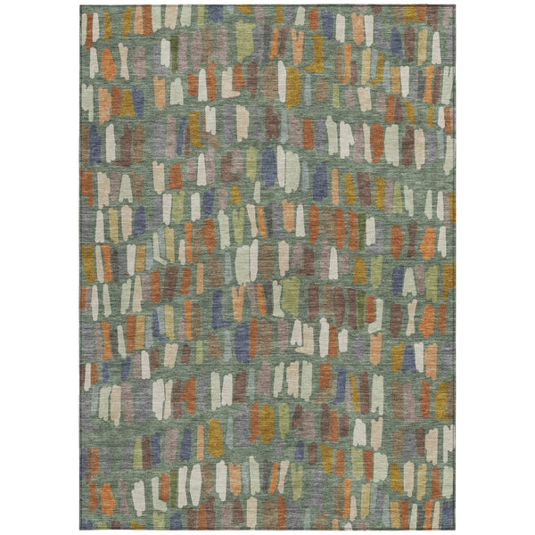 HomeRoots 9' Artichoke Green Striped Area Rug - Durable, Machine-Washable Indoor/Outdoor Design for All Spaces 689617