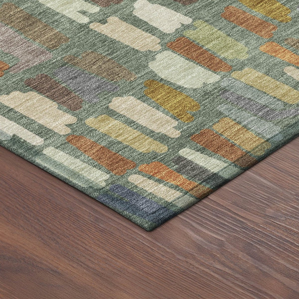 HomeRoots 9' Artichoke Green Striped Area Rug - Durable, Machine-Washable Indoor/Outdoor Design for All Spaces 689617