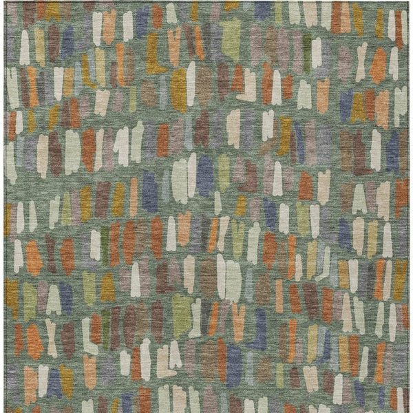 HomeRoots 10' X 14' Artichoke Green Striped Washable Area Rug for Indoor & Outdoor Spaces - Durable & Stylish! 689618