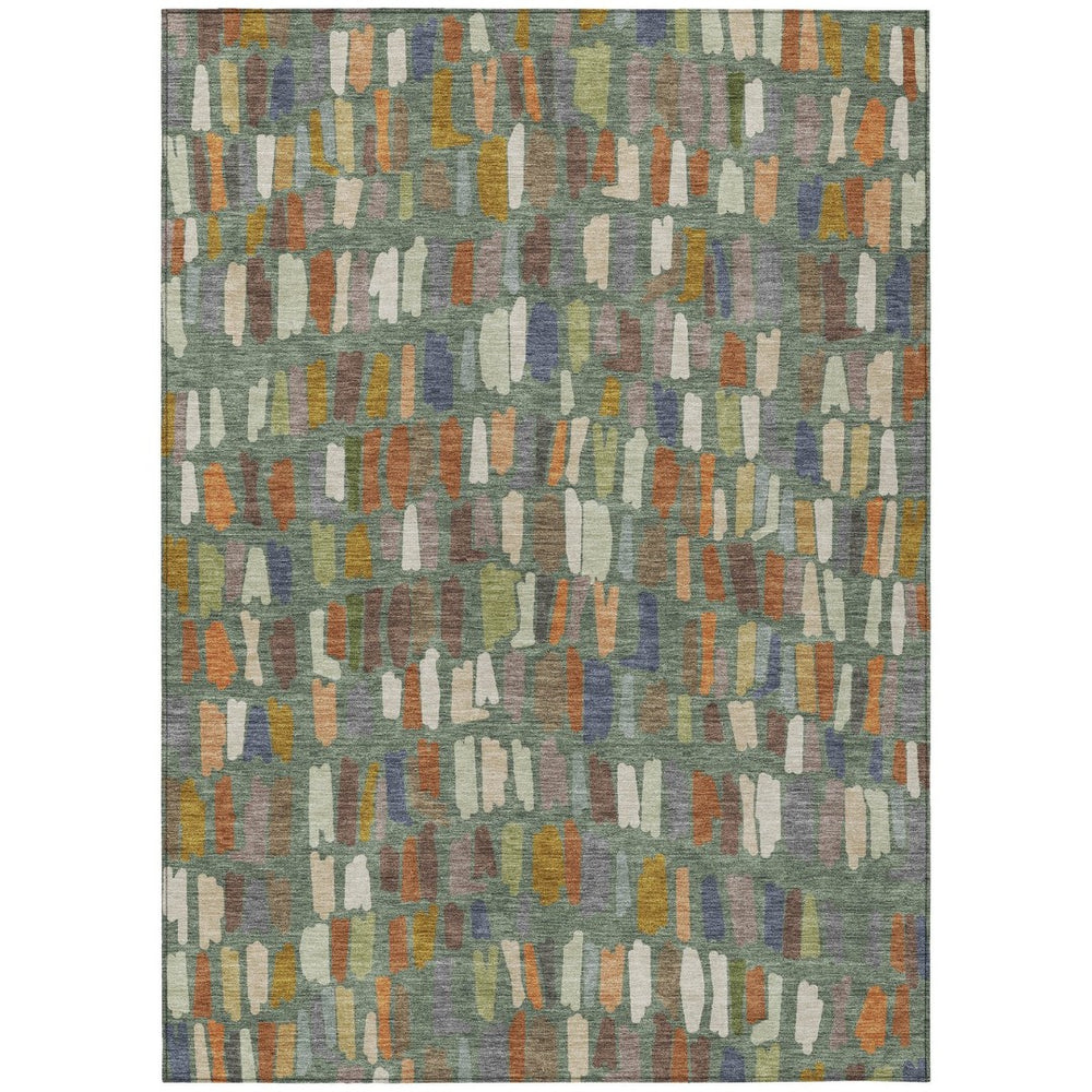 HomeRoots 10' X 14' Artichoke Green Striped Washable Area Rug for Indoor & Outdoor Spaces - Durable & Stylish! 689618