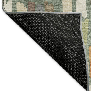 HomeRoots 10' X 14' Artichoke Green Striped Washable Area Rug for Indoor & Outdoor Spaces - Durable & Stylish! 689618