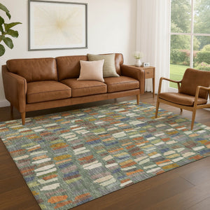 HomeRoots 10' X 14' Artichoke Green Striped Washable Area Rug for Indoor & Outdoor Spaces - Durable & Stylish! 689618