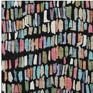 HomeRoots 5' X 8' Modern Black Pink Green Striped Area Rug – Durable, Washable, Indoor Outdoor Accent Piece 689620