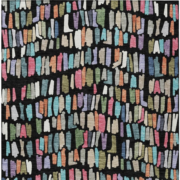 HomeRoots 5' X 8' Modern Black Pink Green Striped Area Rug – Durable, Washable, Indoor Outdoor Accent Piece 689620