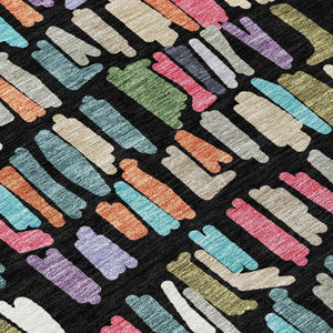 HomeRoots 8' Striped Area Rug in Black, Pink & Green - Durable, Washable, Perfect for Indoor/Outdoor Use! 689621
