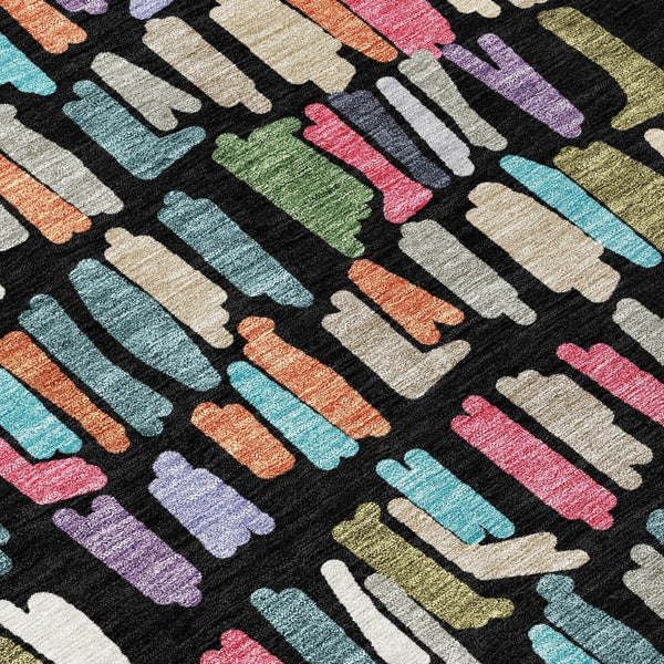 HomeRoots 8' Striped Area Rug in Black, Pink & Green - Durable, Washable, Perfect for Indoor/Outdoor Use! 689621