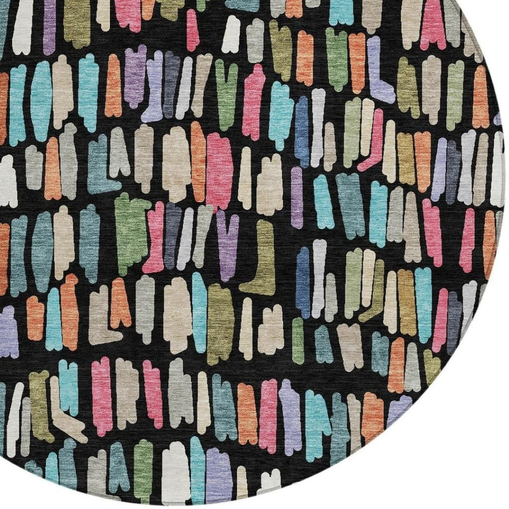 HomeRoots 8' Striped Area Rug in Black, Pink & Green - Durable, Washable, Perfect for Indoor/Outdoor Use! 689621