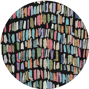 HomeRoots 8' Striped Area Rug in Black, Pink & Green - Durable, Washable, Perfect for Indoor/Outdoor Use! 689621