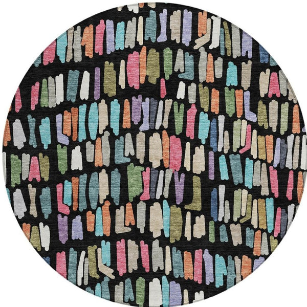 HomeRoots 8' Striped Area Rug in Black, Pink & Green - Durable, Washable, Perfect for Indoor/Outdoor Use! 689621