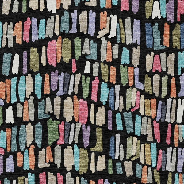 HomeRoots 8' X 10' Washable Black, Pink & Green Striped Area Rug - Indoor/Outdoor, Durable & Easy Care Design 689622