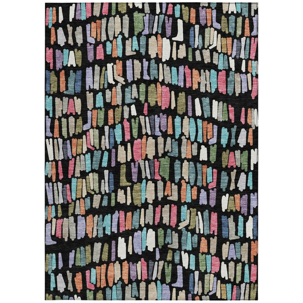 HomeRoots 9' X 12' Striped Washable Area Rug in Black, Pink & Green - Perfect for Indoor & Outdoor Spaces! 689623