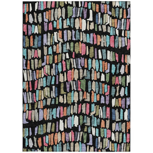 HomeRoots 9' X 12' Striped Washable Area Rug in Black, Pink & Green - Perfect for Indoor & Outdoor Spaces! 689623