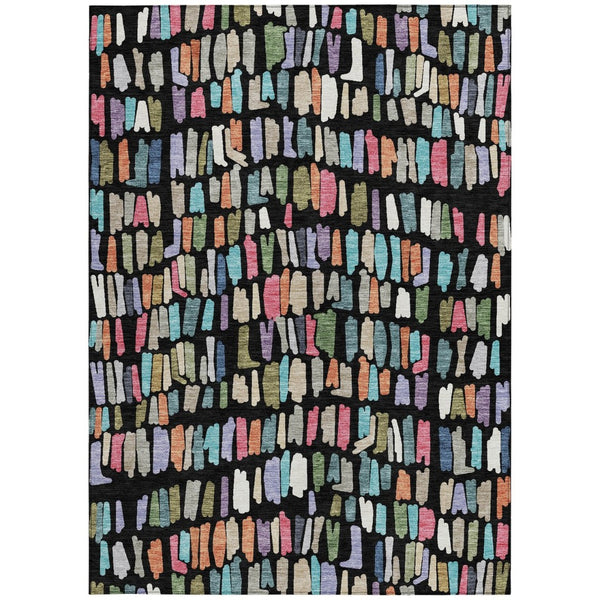 HomeRoots 9' X 12' Striped Washable Area Rug in Black, Pink & Green - Perfect for Indoor & Outdoor Spaces! 689623