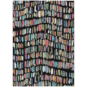 HomeRoots 9' X 12' Striped Washable Area Rug in Black, Pink & Green - Perfect for Indoor & Outdoor Spaces! 689623