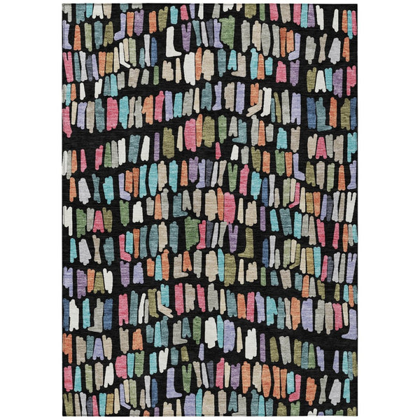 HomeRoots 9' X 12' Striped Washable Area Rug in Black, Pink & Green - Perfect for Indoor & Outdoor Spaces! 689623