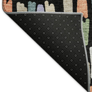 HomeRoots 9' X 12' Striped Washable Area Rug in Black, Pink & Green - Perfect for Indoor & Outdoor Spaces! 689623