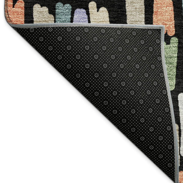 HomeRoots 9' X 12' Striped Washable Area Rug in Black, Pink & Green - Perfect for Indoor & Outdoor Spaces! 689623