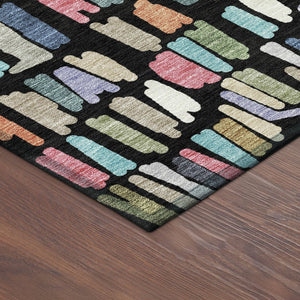 HomeRoots 9' X 12' Striped Washable Area Rug in Black, Pink & Green - Perfect for Indoor & Outdoor Spaces! 689623
