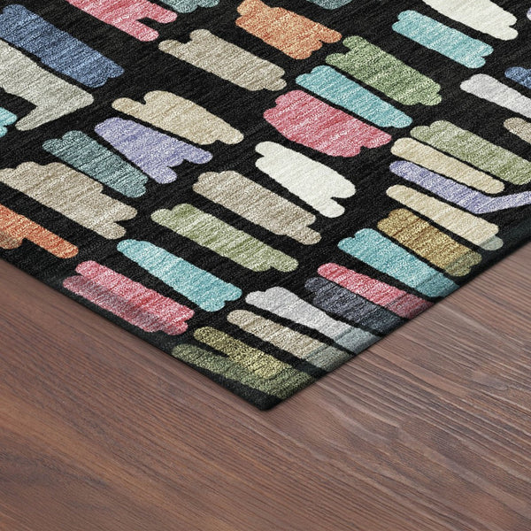 HomeRoots 9' X 12' Striped Washable Area Rug in Black, Pink & Green - Perfect for Indoor & Outdoor Spaces! 689623
