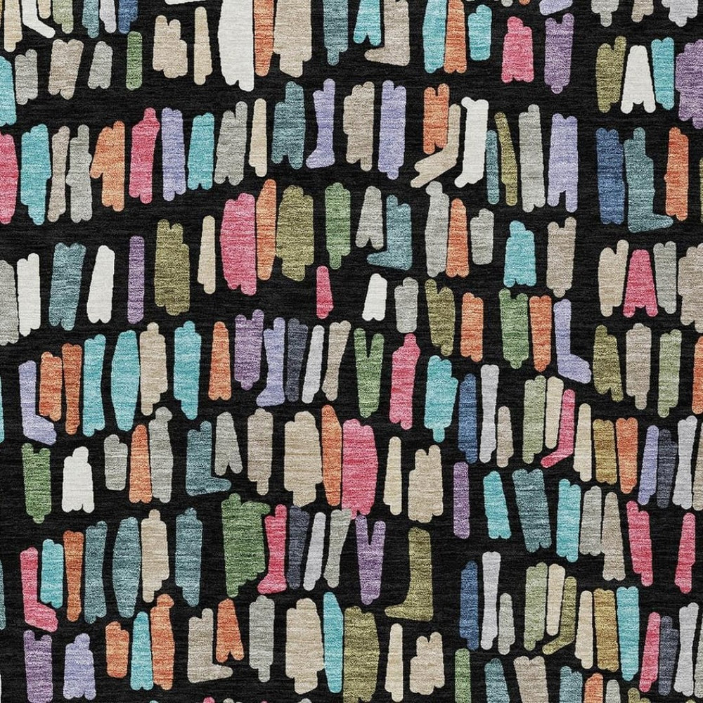 HomeRoots 10' Vibrant Black, Pink & Green Striped Washable Area Rug - Indoor/Outdoor, Stain & Slip Resistant! 689624