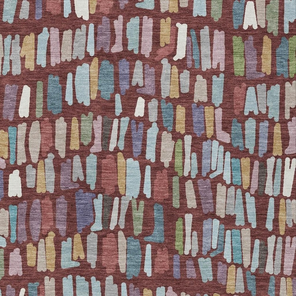 HomeRoots 5' X 8' Washable Burgundy Teal Blue & Green Striped Area Rug - Durable, Stain-Resistant for Indoor/Outdoor Use 689626