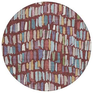 HomeRoots 8' Vibrant Burgundy Teal Blue Green Round Striped Washable Area Rug for Indoor Outdoor Spaces 689627