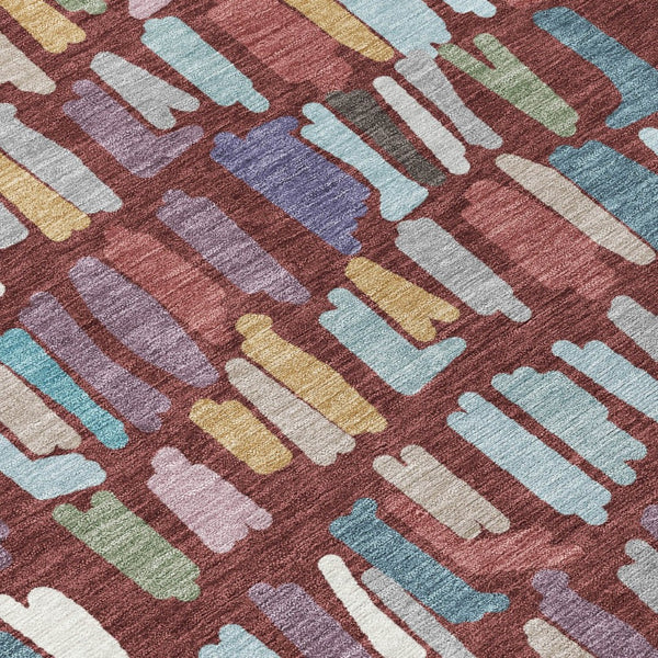 HomeRoots 8' Vibrant Burgundy Teal Blue Green Round Striped Washable Area Rug for Indoor Outdoor Spaces 689627
