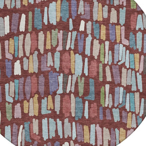 HomeRoots 8' Vibrant Burgundy Teal Blue Green Round Striped Washable Area Rug for Indoor Outdoor Spaces 689627